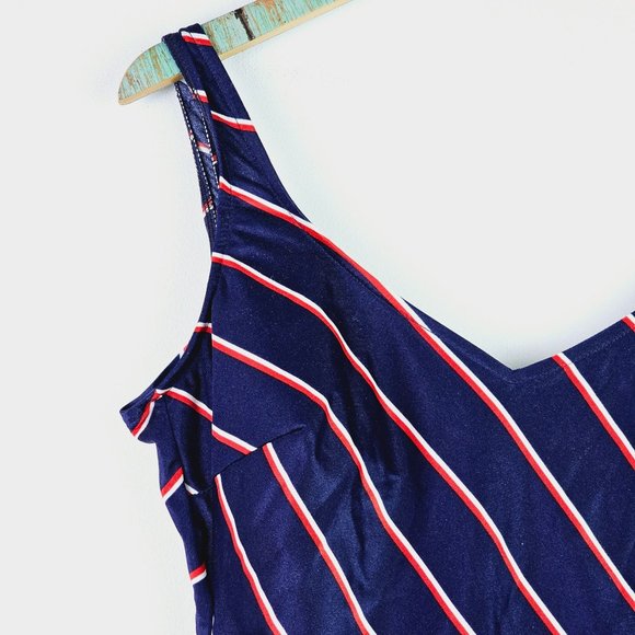 Vtg 1960-70s Striped Teenage Beachwear Corp One Piece Skirted Bathing Suit, 18 - Picture 5 of 9